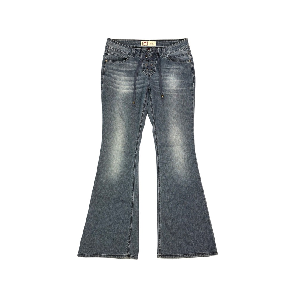 Y2K Vintage L.E.I. Lace Up Low Rise Faded Denim Flare Jeans Size 9 Mall Brand